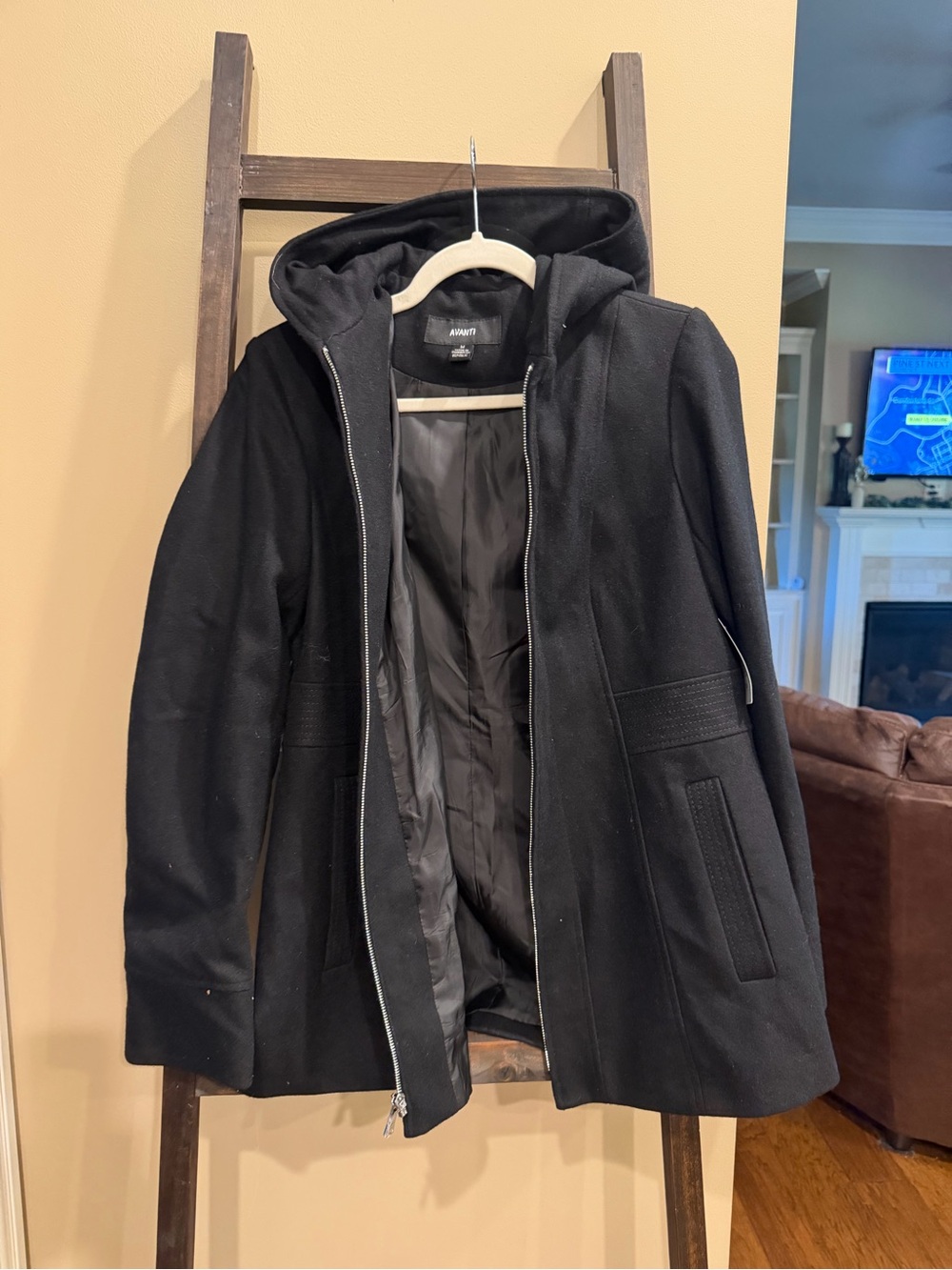 Avanti Black Hooded Wool-Blend Coat